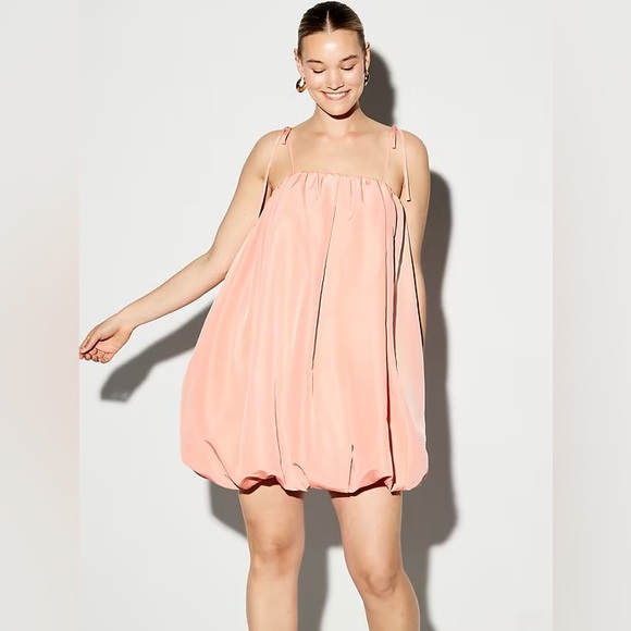 🩰Old Navy Satin Bubble Mini Dress Sleeveless Peach Pink Formal Party - Picture 7 of 16